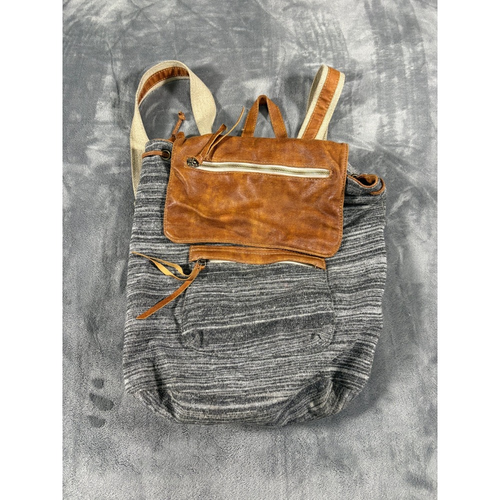 Unbranded Women Marled Knit Drawstring Backpack Boho Casual Grey Cognac Brown OS
